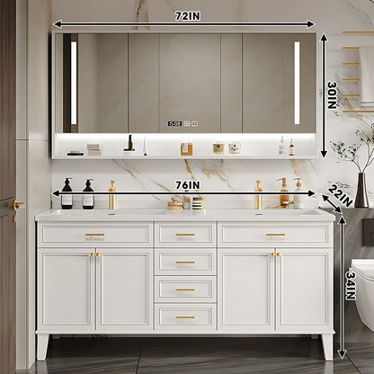52"- 78" White Freestanding Bath Vanity Set with Double Sink and Smart LED Mirror