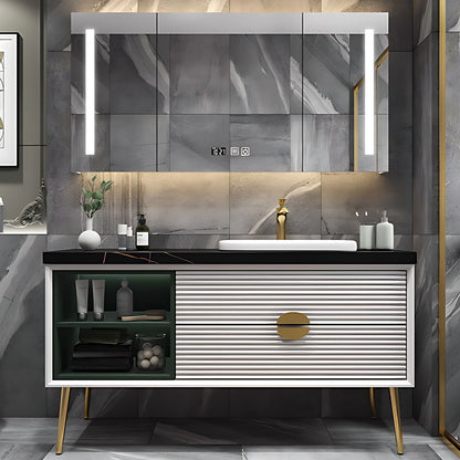 36"- 60" White Freestanding Bath Vanity Set with Mirror and Single Basin