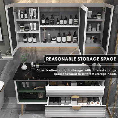 36"- 60" White Freestanding Bath Vanity Set with Mirror and Single Basin