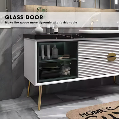 36"- 60" White Freestanding Bath Vanity Set with Mirror and Single Basin