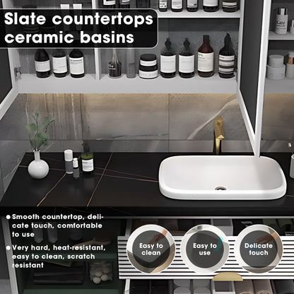 36"- 60" White Freestanding Bath Vanity Set with Mirror and Single Basin