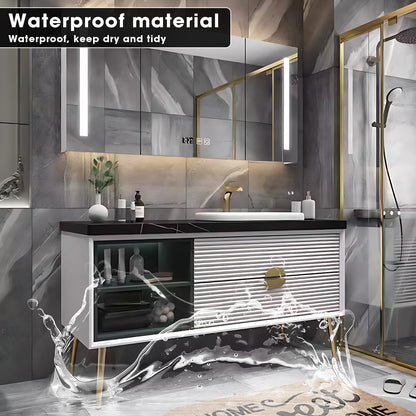 36"- 60" White Freestanding Bath Vanity Set with Mirror and Single Basin