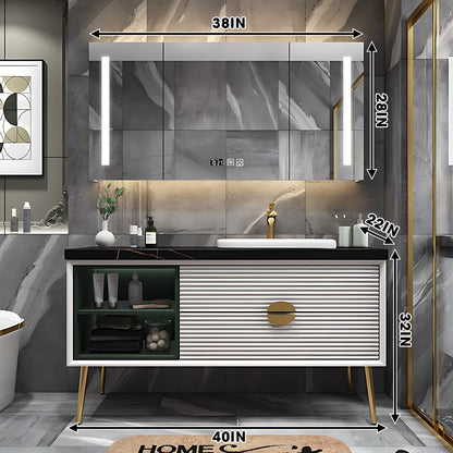 36"- 60" White Freestanding Bath Vanity Set with Mirror and Single Basin