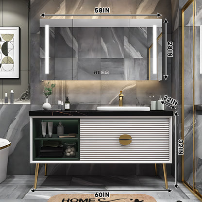 36"- 60" White Freestanding Bath Vanity Set with Mirror and Single Basin