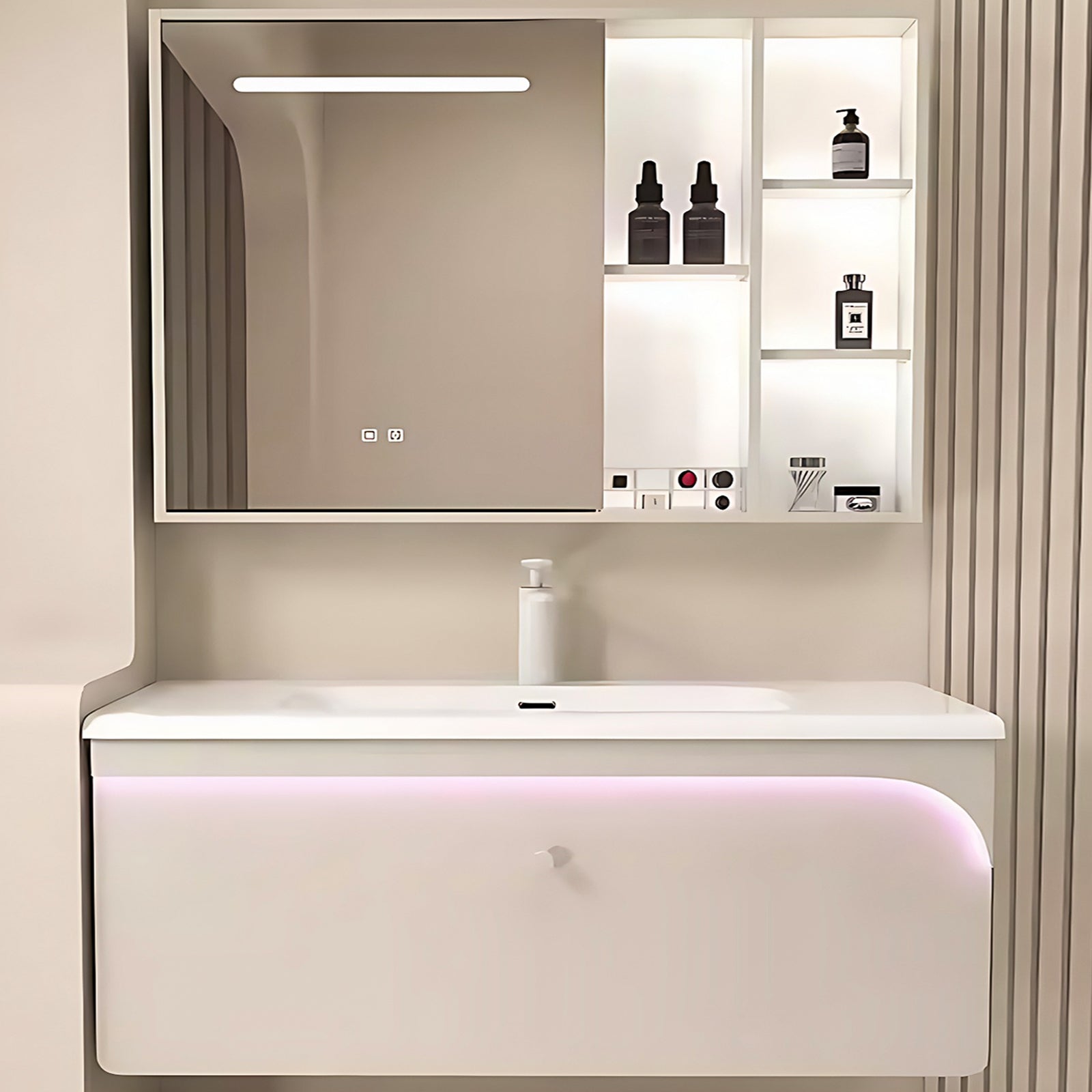 40"- 60" White Single Floating Bathroom Vanity Set with Sensor Light, Medicine Cabinet and Basin