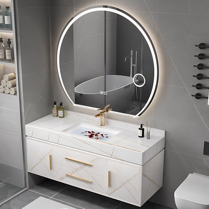 40"- 60" White Solid Wood Bath Vanity Set with Circle Defogging Mirror and Ceramic Basin