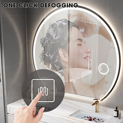 40"- 60" White Solid Wood Bath Vanity Set with Circle Defogging Mirror and Ceramic Basin