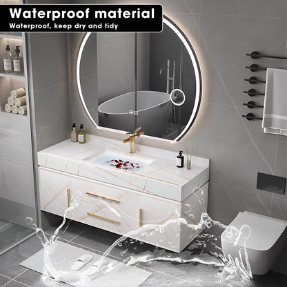 40"- 60" White Solid Wood Bath Vanity Set with Circle Defogging Mirror and Ceramic Basin