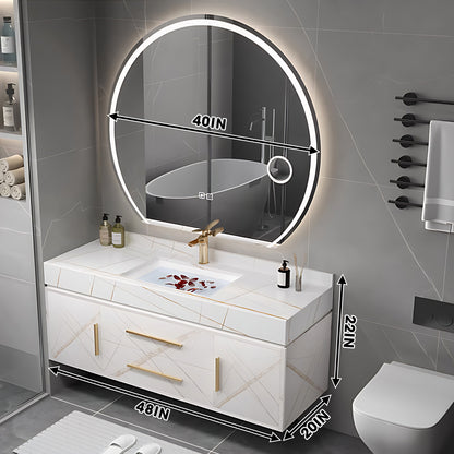 40"- 60" White Solid Wood Bath Vanity Set with Circle Defogging Mirror and Ceramic Basin