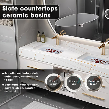 40"- 60" White Solid Wood Bath Vanity Set with Circle Defogging Mirror and Ceramic Basin