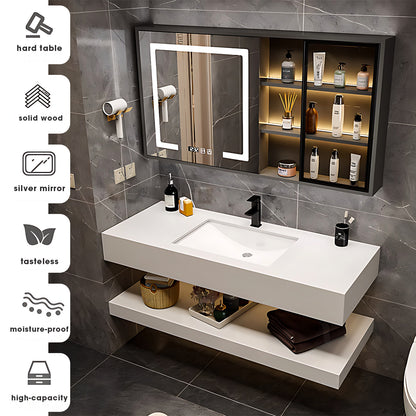 36"- 52" White Solid Wood Bath Vanity Set with LED Defogging Mirror and Single Sink