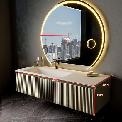 36"- 44" Wall Mounted Single Sink Bathroom Vanity with Sink and Smart Round Mirror