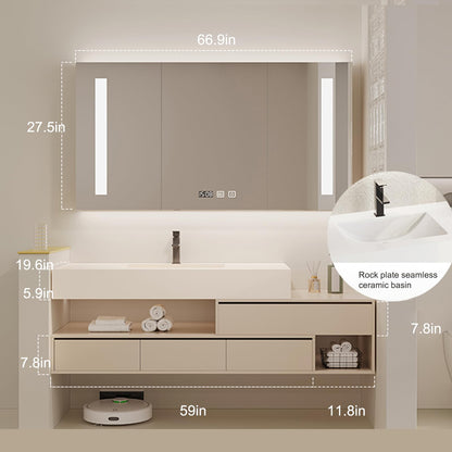 52"- 72" Single Ceramic Basin Wall Mounted Bathroom Vanity Set with Smart LED Mirror Cabinet