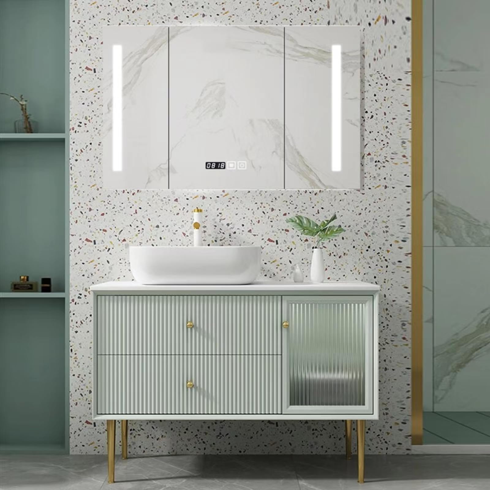 40"- 48" Freestanding Single Sink Bathroom Vanity Set with LED Mirror Cabinet