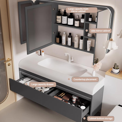 36"- 60" Wall Mounted Solid Wood Single Sink Bathroom Vanity Set with Smart Sensor Light and Mirror