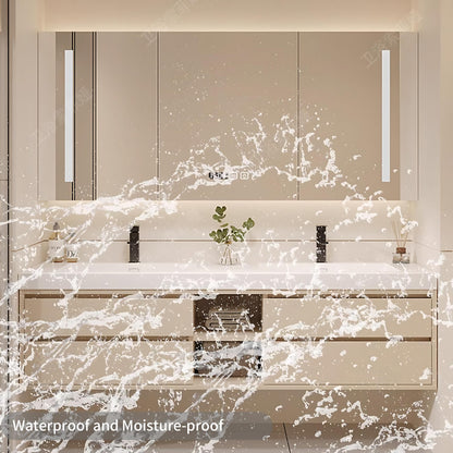 52"- 76" Double Sink Wall-Mounted Solid Wood Bathroom Vanity Set with LED Mirror Cabinet