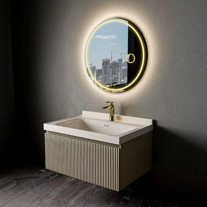 36"- 44" Wall Mounted Single Sink Bathroom Vanity with Sink and Smart Round Mirror