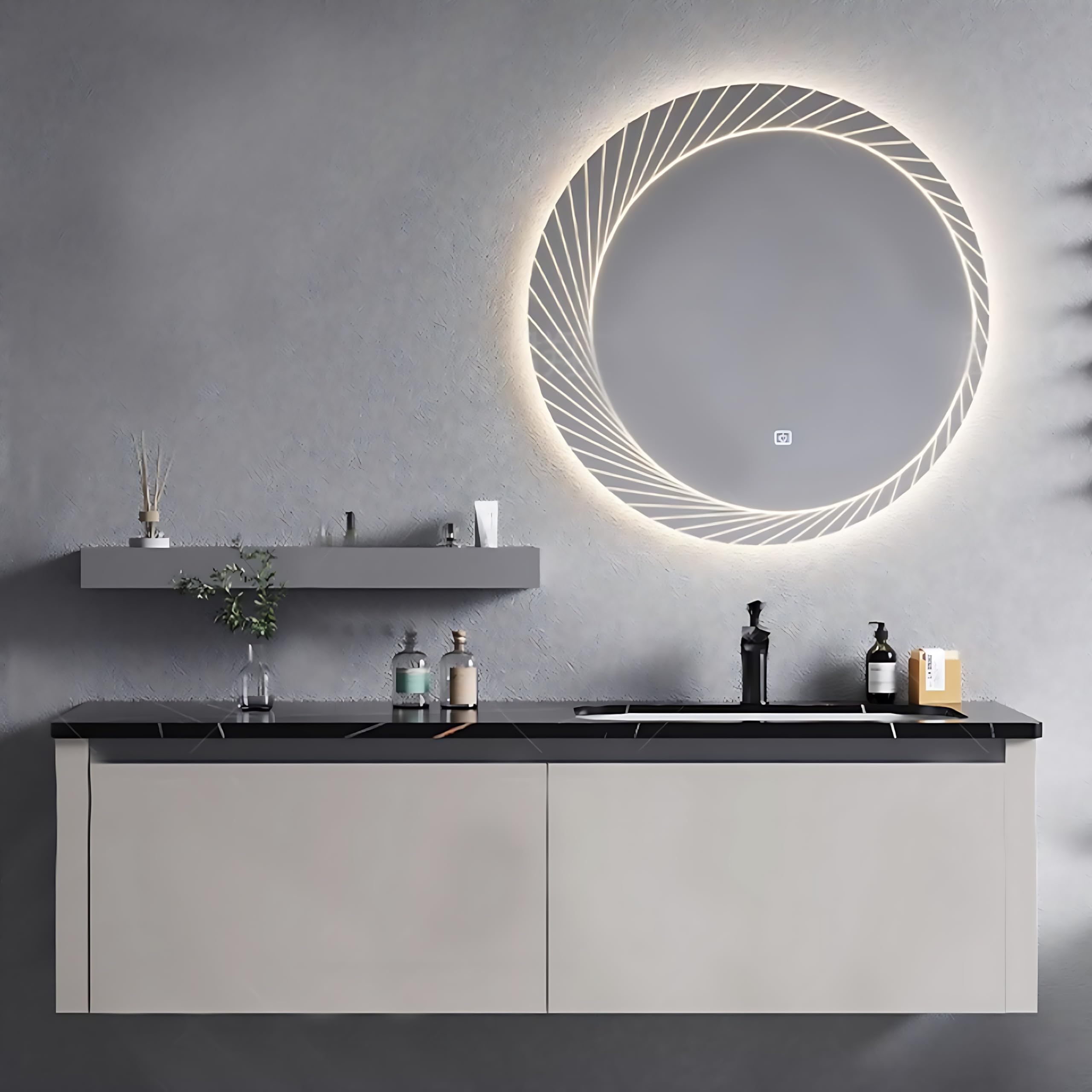 36"- 60" Floating Single Basin Bathroom Vanity Set with Circle Backlit Defogging Mirror