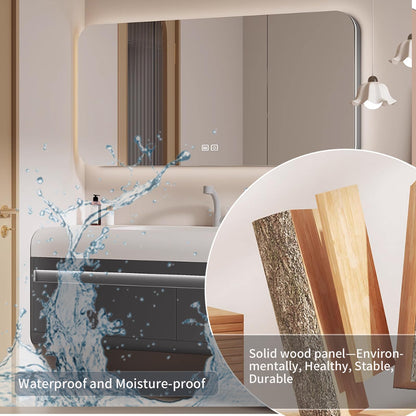 36"- 60" Wall Mounted Solid Wood Single Sink Bathroom Vanity Set with Smart Sensor Light and Mirror