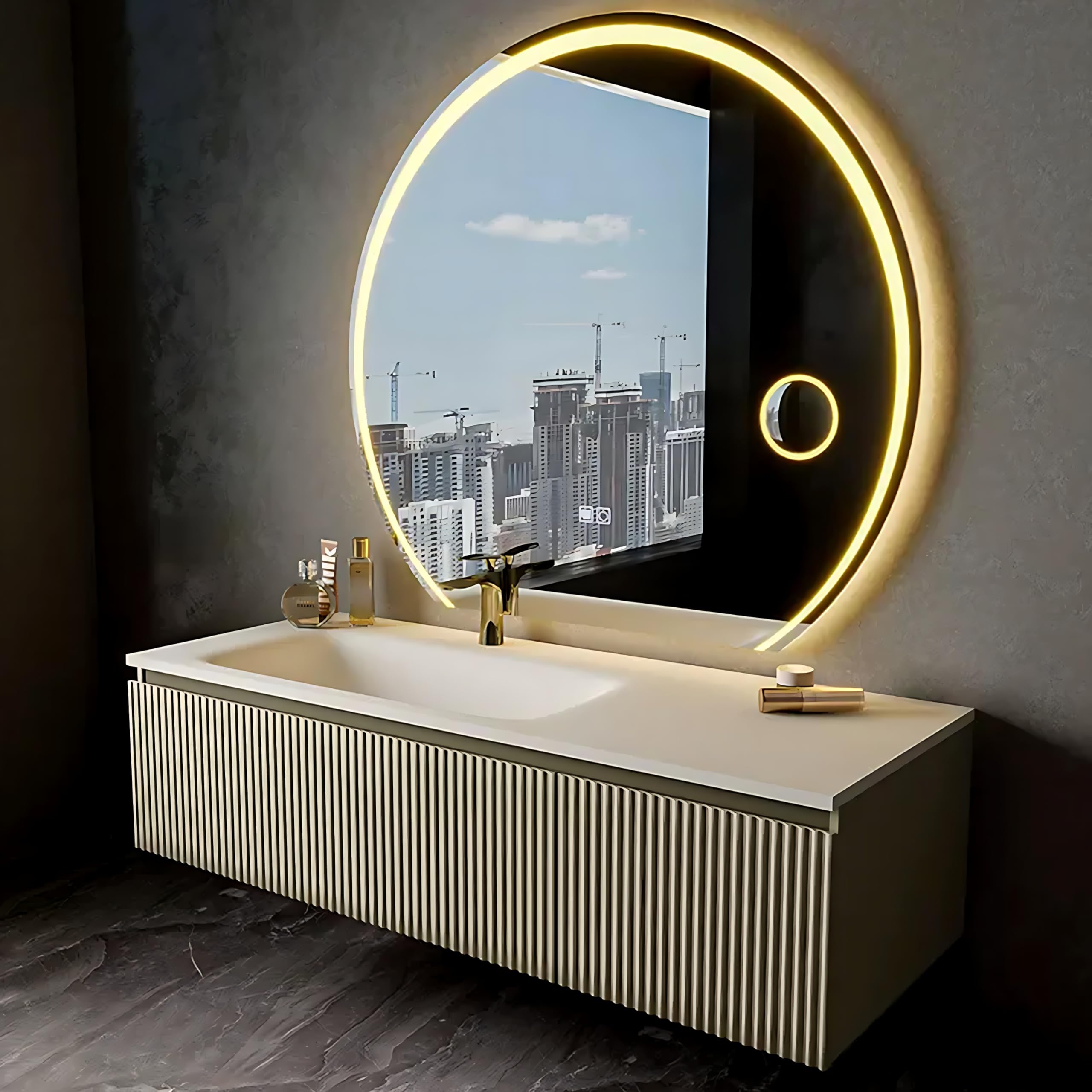 36"- 44" Wall Mounted Single Sink Bathroom Vanity with Sink and Smart Round Mirror