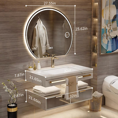 36"- 48" Floating Bathroom Vanity Set with Round Intelligent Mirror and Sink
