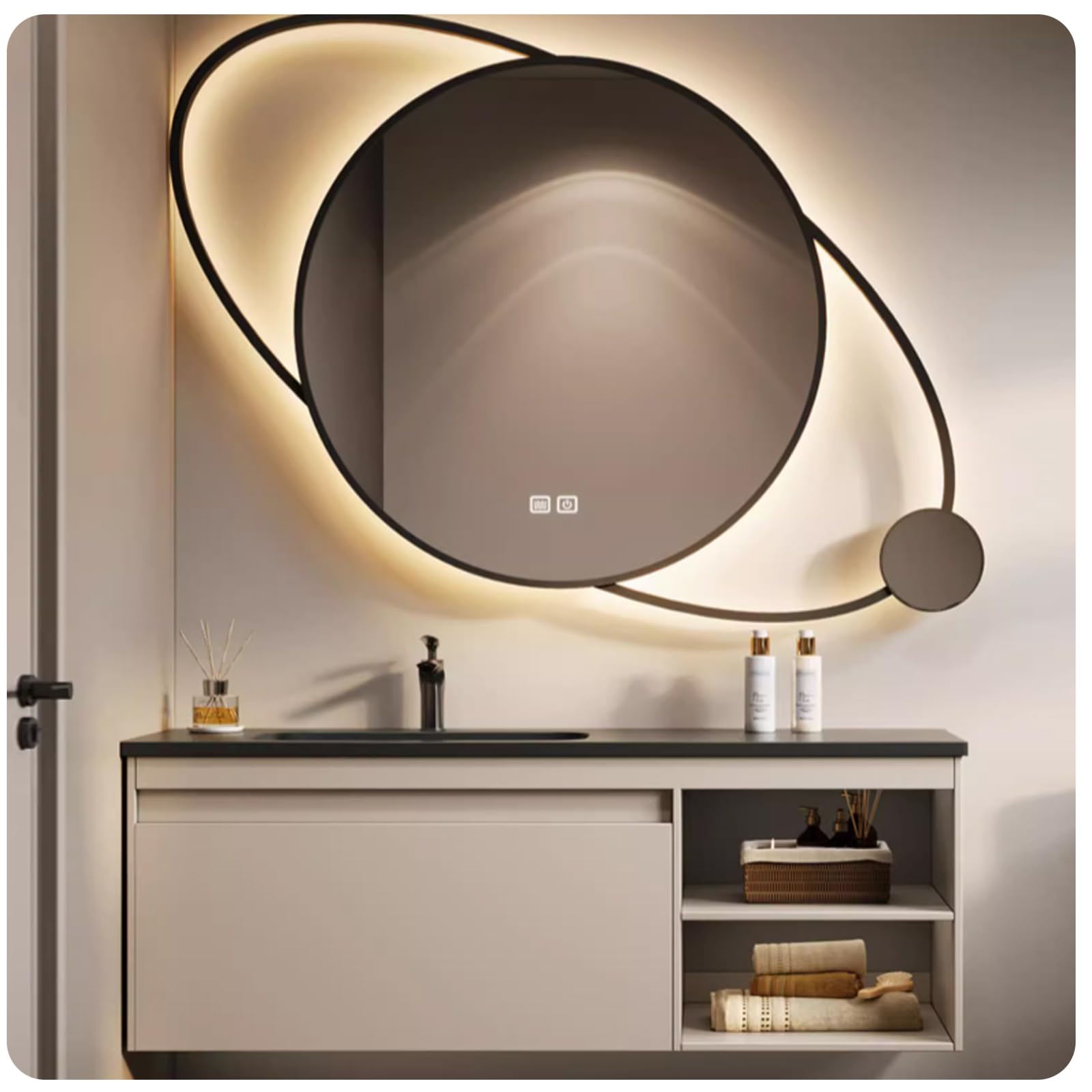 40"- 48" Floating Bathroom Vanity Set with Planet Shape LED Mirror and Sink