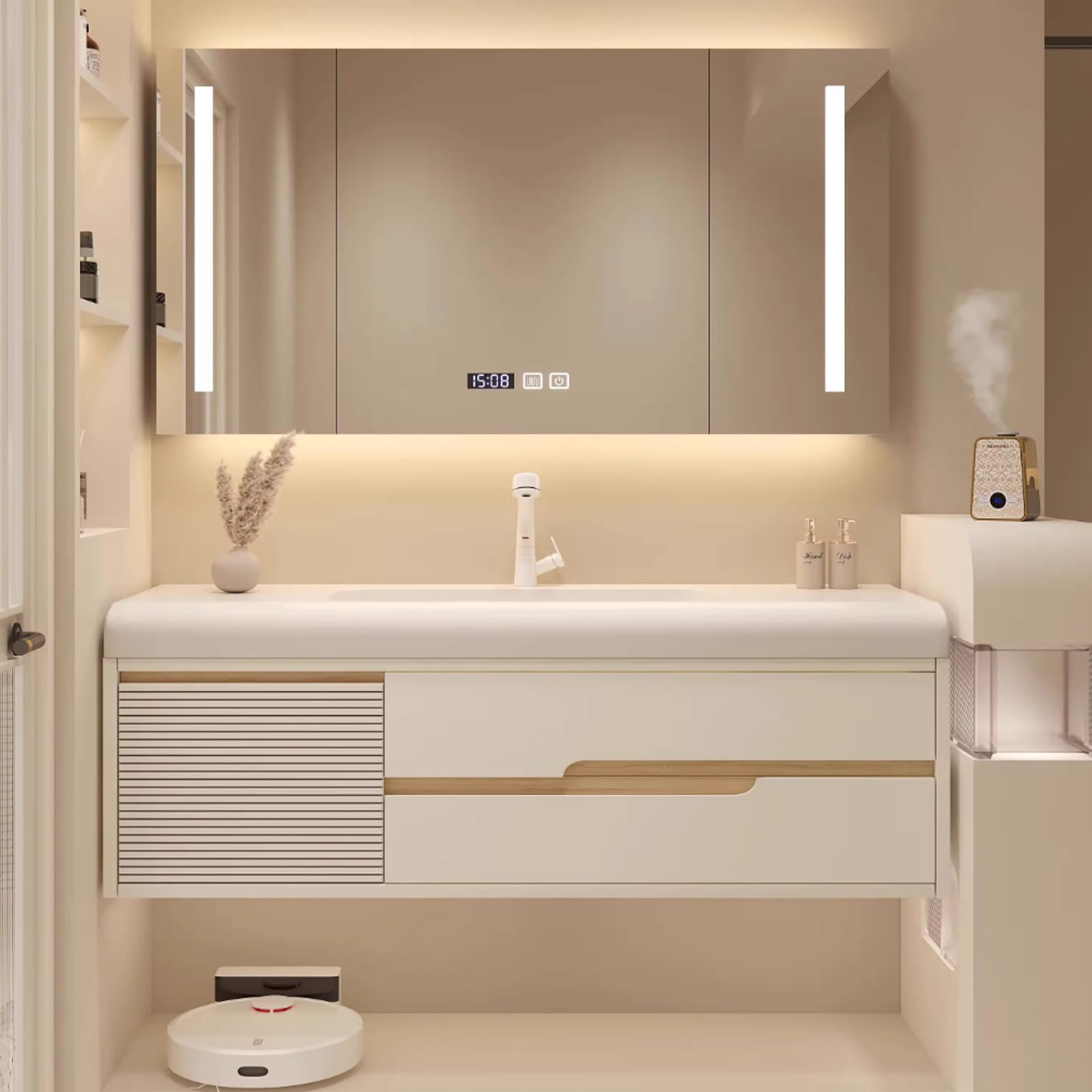 40"- 60" Floating Bathroom Vanity Set with Smart Mirror Cabinet and Single Basin