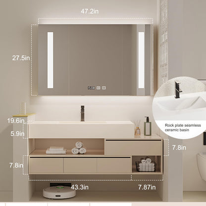 52"- 72" Single Ceramic Basin Wall Mounted Bathroom Vanity Set with Smart LED Mirror Cabinet