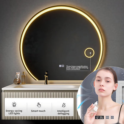 36"- 44" Wall Mounted Single Sink Bathroom Vanity with Sink and Smart Round Mirror
