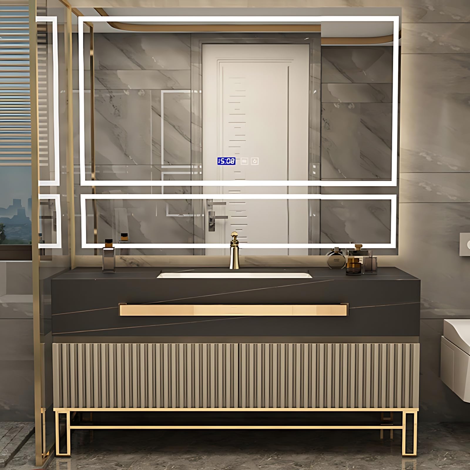 36"- 48" Opulent Gold Bath Vanity Set with Sink and Mirror