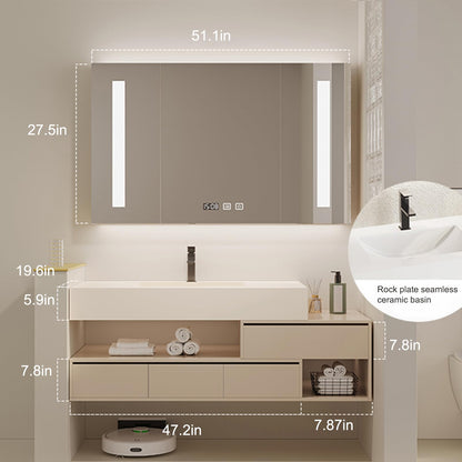 52"- 72" Single Ceramic Basin Wall Mounted Bathroom Vanity Set with Smart LED Mirror Cabinet