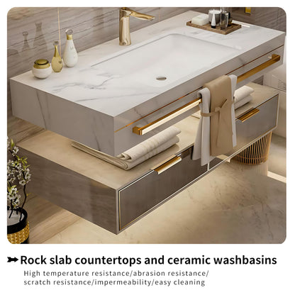36"- 48" Floating Bathroom Vanity Set with Round Intelligent Mirror and Sink