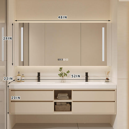 52"- 76" Double Sink Wall-Mounted Solid Wood Bathroom Vanity Set with LED Mirror Cabinet