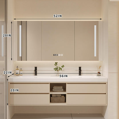 52"- 76" Double Sink Wall-Mounted Solid Wood Bathroom Vanity Set with LED Mirror Cabinet