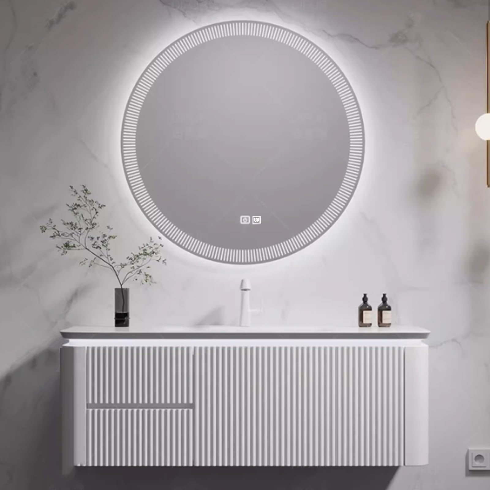 36"- 56" Single Basin Bathroom Vanity Set with LED Circle Illuminated Mirror & Smart Sensor Light