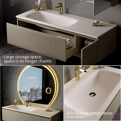 36"- 44" Wall Mounted Single Sink Bathroom Vanity with Sink and Smart Round Mirror
