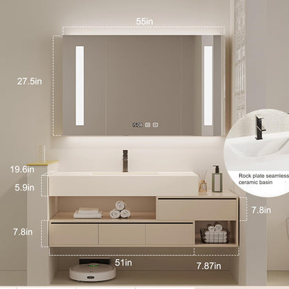52"- 72" Single Ceramic Basin Wall Mounted Bathroom Vanity Set with Smart LED Mirror Cabinet