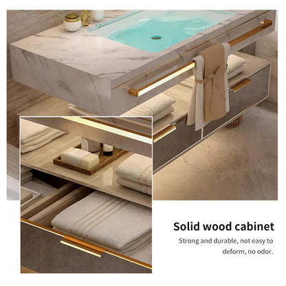 36"- 48" Floating Bathroom Vanity Set with Round Intelligent Mirror and Sink