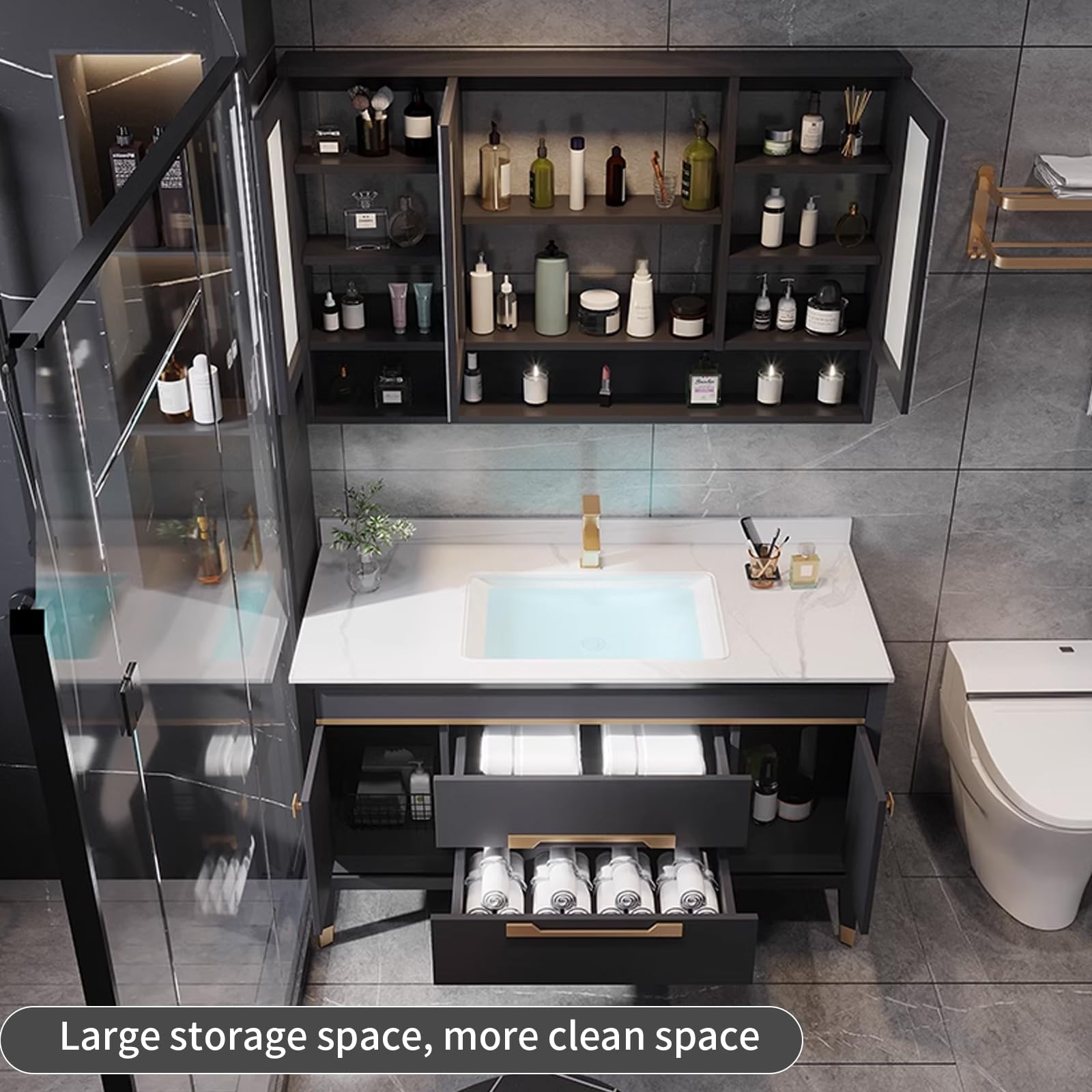 SALE 40" Modern Freestanding Bathroom Vanity Set with Defogging Mirror and Sink