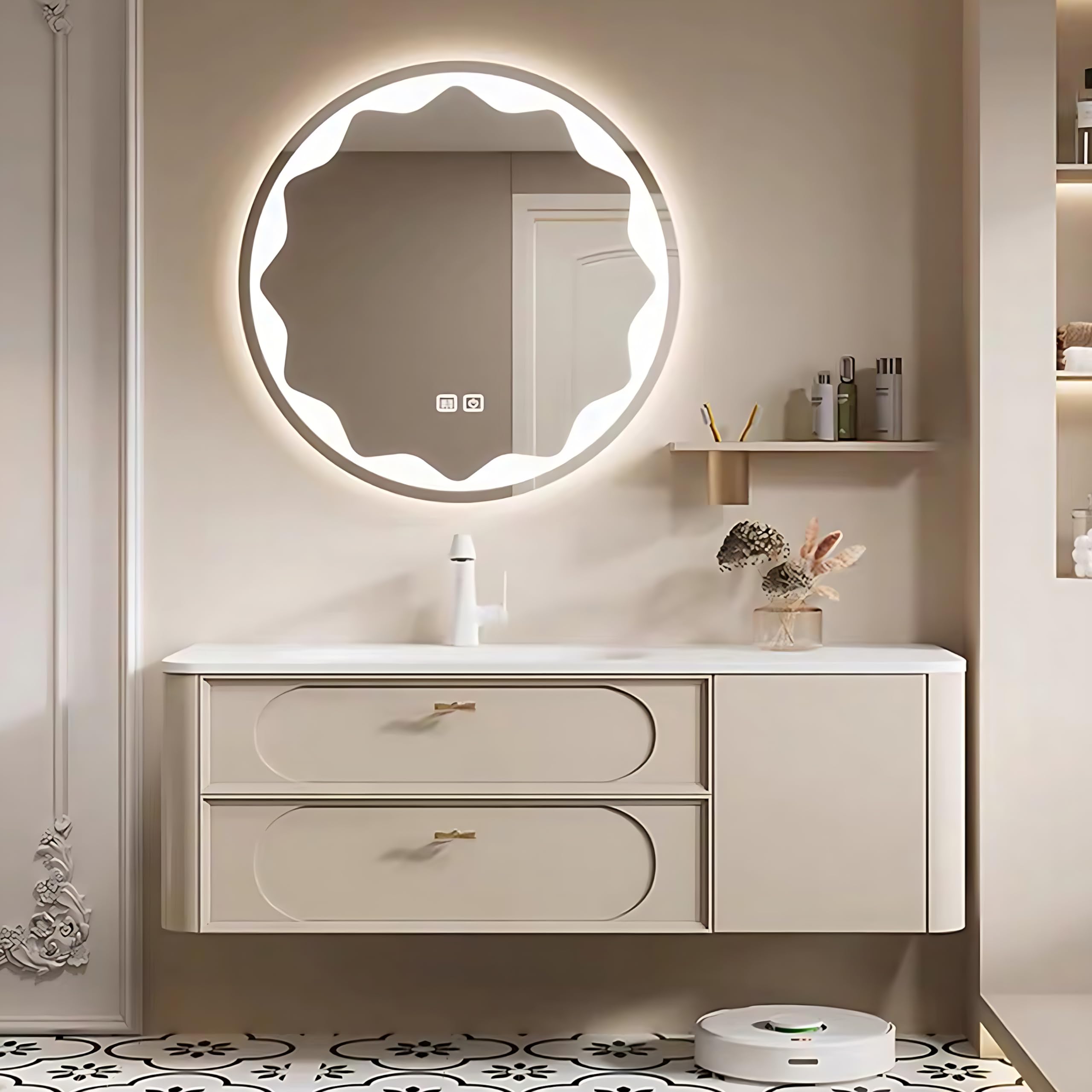 36"- 60" Floating Bathroom Vanity Set with Backlit Circle Mirror & Single Sink