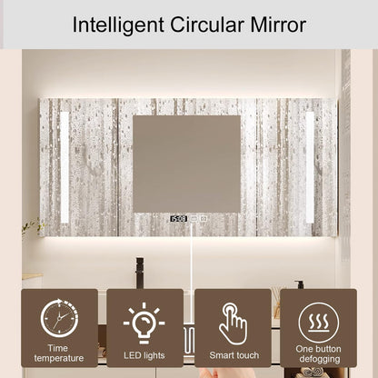 52"- 72" Single Ceramic Basin Wall Mounted Bathroom Vanity Set with Smart LED Mirror Cabinet