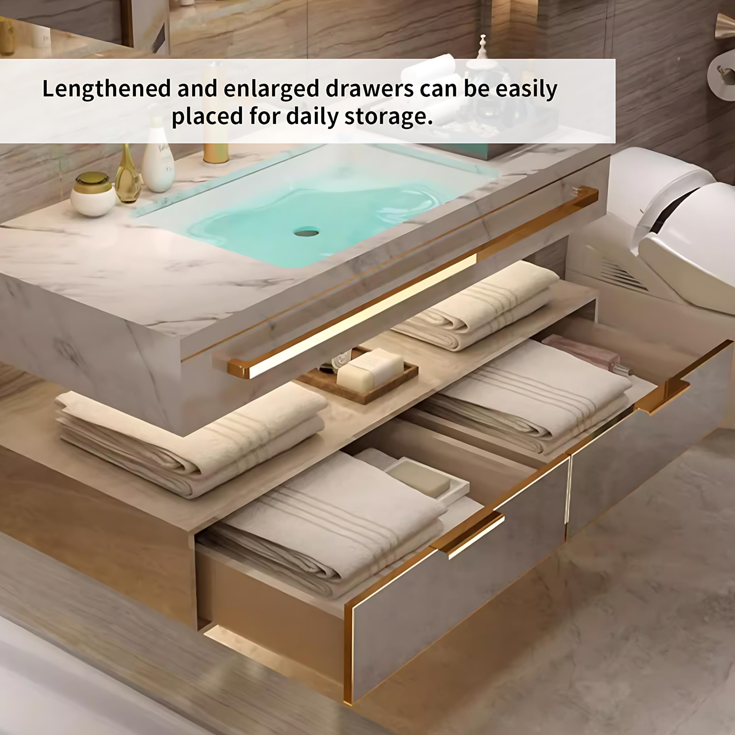 36"- 48" Floating Bathroom Vanity Set with Round Intelligent Mirror and Sink