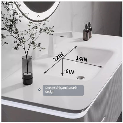 36"- 56" Single Basin Bathroom Vanity Set with LED Circle Illuminated Mirror & Smart Sensor Light