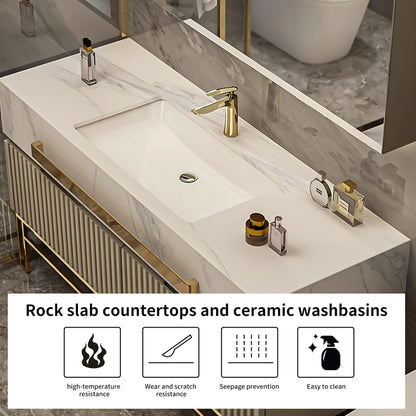 36"- 48" Freestanding Gold Bathroom Vanity Set with Smart LED Light Cabinet and Sink