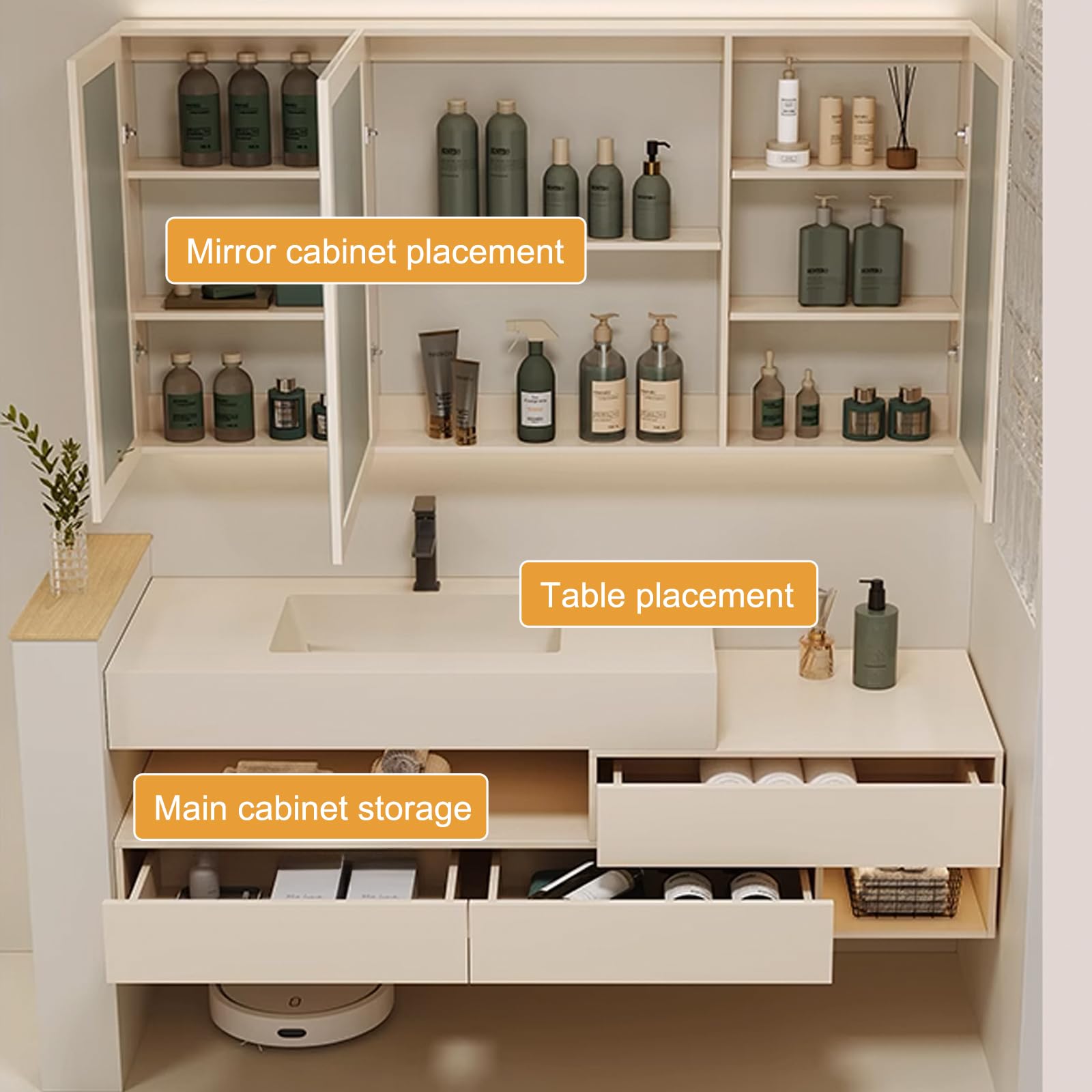 52"- 72" Single Ceramic Basin Wall Mounted Bathroom Vanity Set with Smart LED Mirror Cabinet