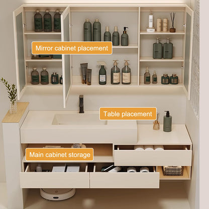 52"- 72" Single Ceramic Basin Wall Mounted Bathroom Vanity Set with Smart LED Mirror Cabinet