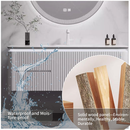 36"- 56" Single Basin Bathroom Vanity Set with LED Circle Illuminated Mirror & Smart Sensor Light