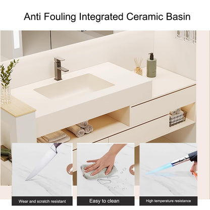 52"- 72" Single Ceramic Basin Wall Mounted Bathroom Vanity Set with Smart LED Mirror Cabinet
