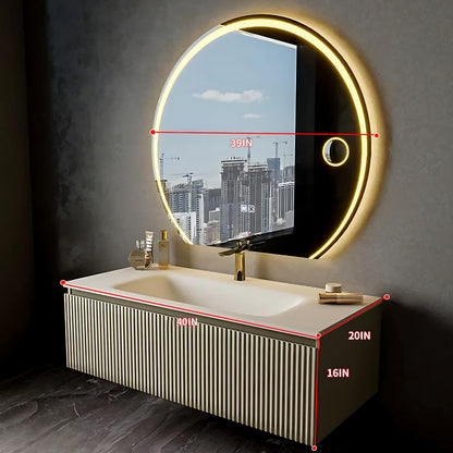 36"- 44" Wall Mounted Single Sink Bathroom Vanity with Sink and Smart Round Mirror