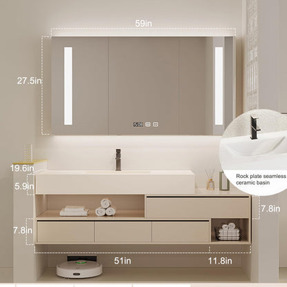 52"- 72" Single Ceramic Basin Wall Mounted Bathroom Vanity Set with Smart LED Mirror Cabinet